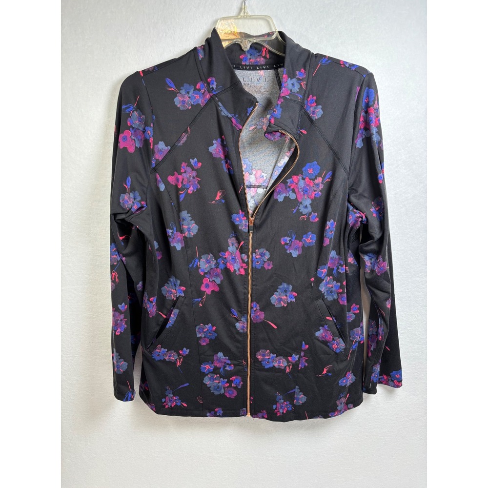 Livi Active Jacket Womens 18/20 Black Floral Mesh Tiered Back Full Zip Track Top
